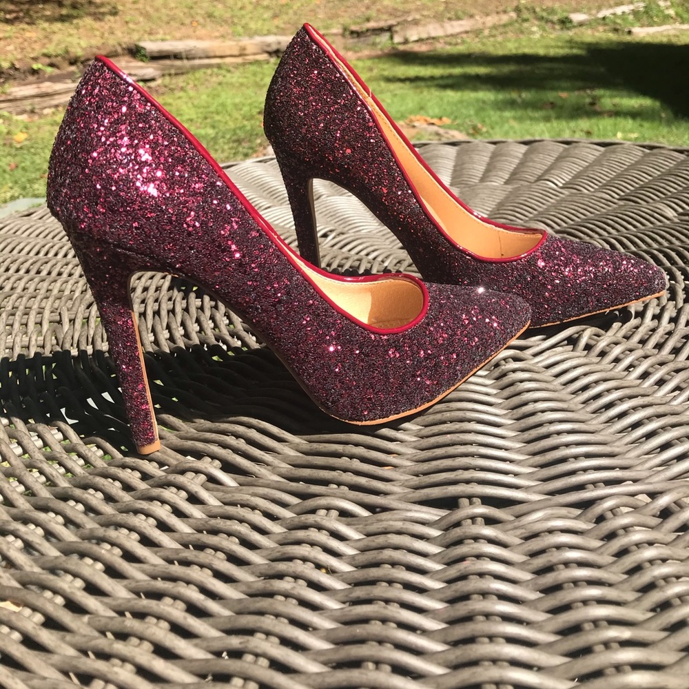 burgundy sparkly heels